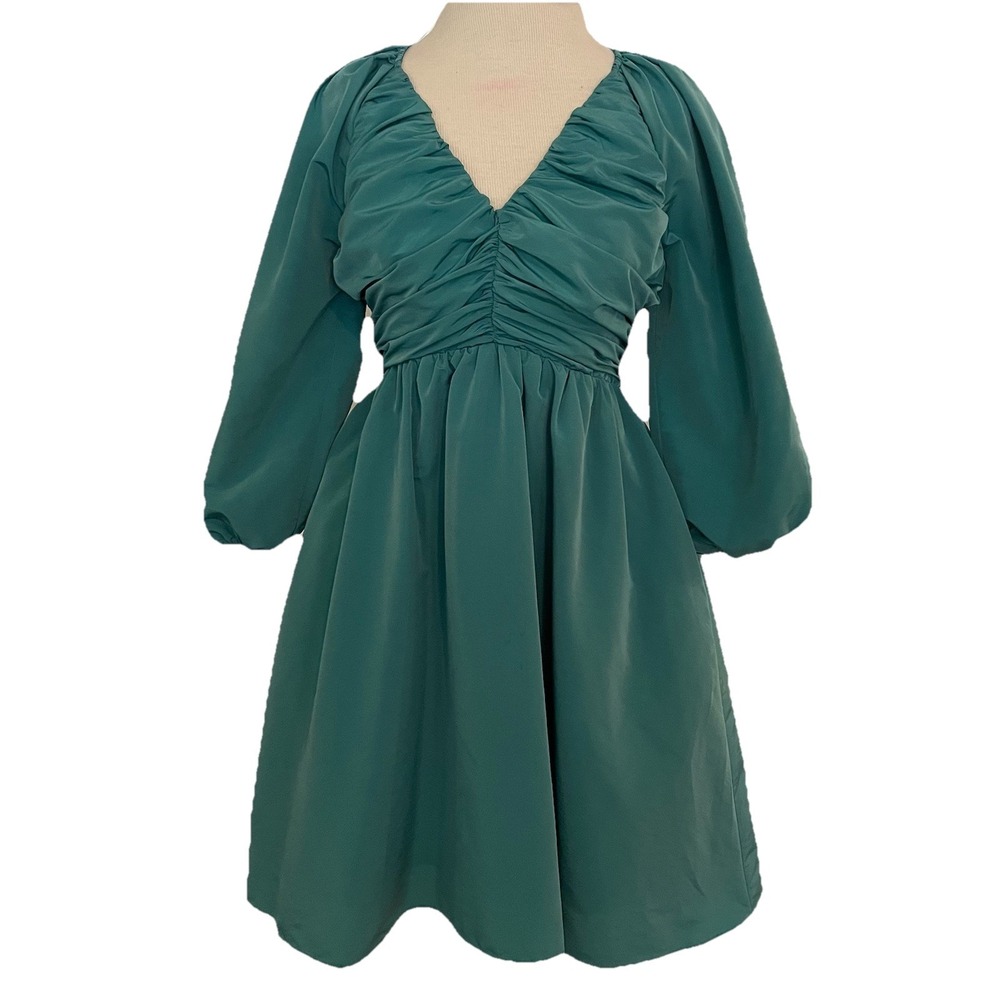 Tuckernuck‎ Hyacinth House Green Ruched V-Neck Genevieve Mini Dress - Size XS
